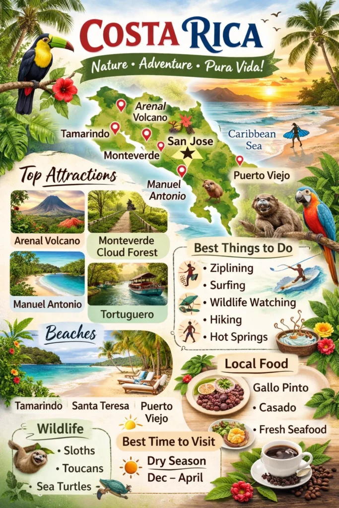 Complete Travel Guide to Costa Rica: Rainforests, Beaches, Wildlife & Smart Trip Planning % Costa Rica Infographic 2