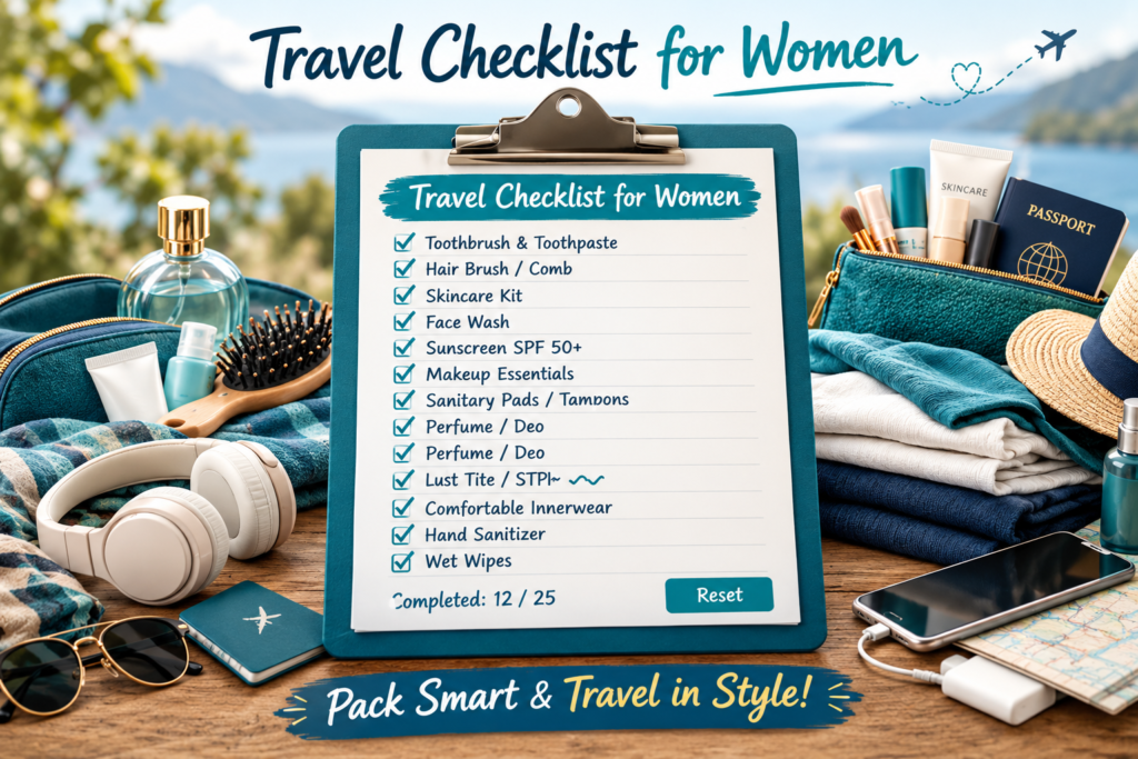 Travel Checklist for Women: The Ultimate Packing List for Any Trip % travel checklist for women