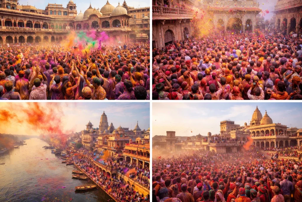 Best travel places to celebrate the Holi festival % mathura holi travelbloomy.com