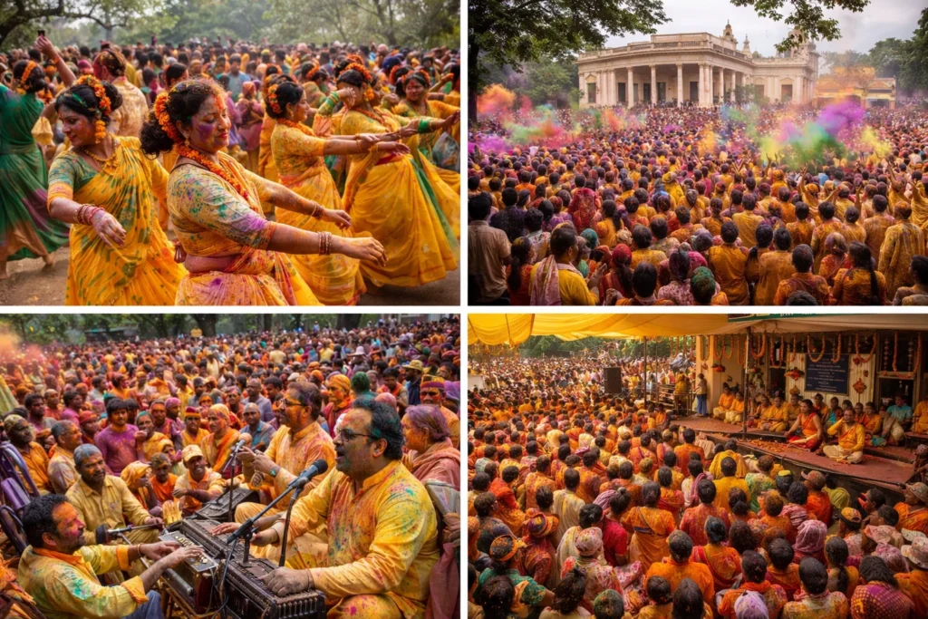 Best travel places to celebrate the Holi festival % shanti niketan holi travelbloomy.com
