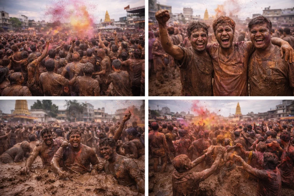 Best travel places to celebrate the Holi festival % surat mud holi